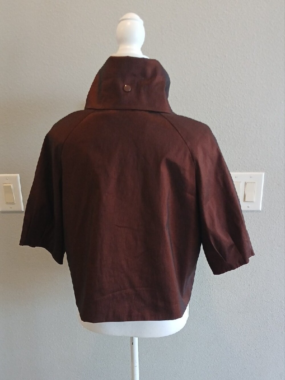 Samuel Dong Short Sleeve Cropped Utility Jacket Brown Shimmery Collared - Picture 3 of 5